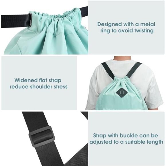 Drawstring Backpack Sports Gym Bag with Shoes Compartment, Water-Resistant - Picture 5 of 7